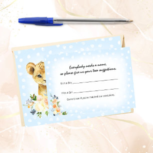 Lion Cub Blue Baby Name Suggestion Shower Game Enclosure Card