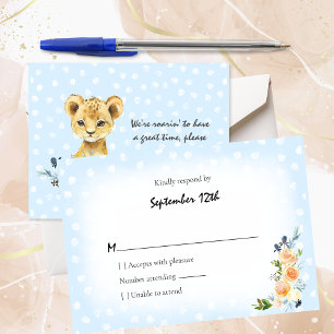 Lion Cub Blue Baby Shower RSVP Enclosure Card