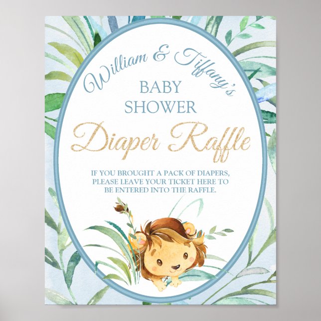 Lion Cub Boy's Baby Shower Diaper Raffle Poster (Front)