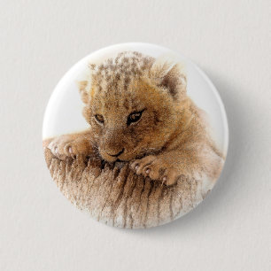 Lion cub close cute eyes lookout 6 cm round badge