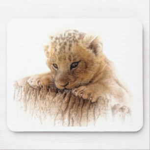 Lion cub close cute eyes lookout mouse mat