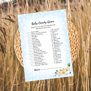 Lion Cub Floral Blue Baby Candy Shower Game Programme