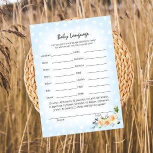 Lion Cub Floral Blue Baby Language Shower Game Programme