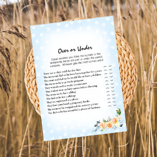 Lion Cub Floral Blue Over Under Baby Shower Game Programme