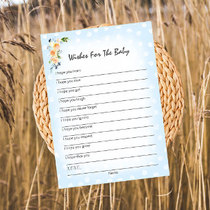 Lion Cub Floral Blue Wishes For Baby Shower Game Programme