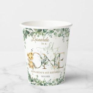 Lion Cub Greenery Boy 1st Birthday Wild One Paper Cups