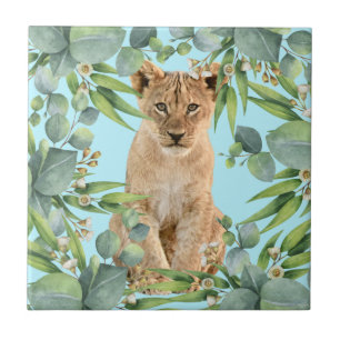 Lion cub jungle forest ceramic tile