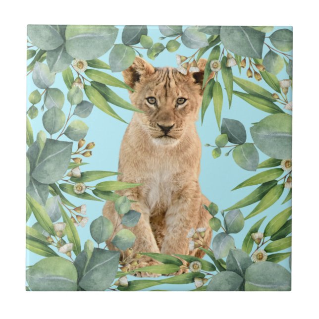 Lion cub jungle forest ceramic tile (Front)