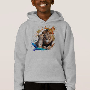 Lion Cub Paint Splatter Pullover Hoodie - Boys 