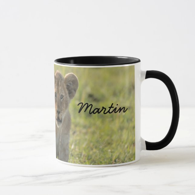 Lion Cub Personalise Name Black Interior Gift Mug (Right)