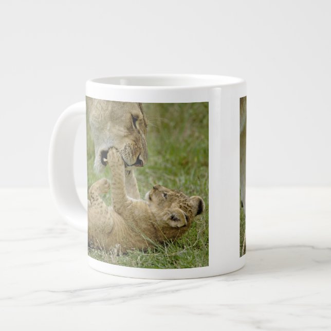 Lion Cub Playing Large Coffee Mug (Front Left)