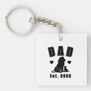 Lion Cub Silhouette New Dad Est Year Key Ring