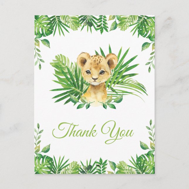 Lion Cub Tropical Greenery Birthday Thank You  Postcard (Front)