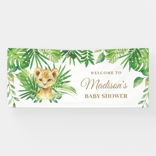 Lion Cub Tropical Greenery Jungle Backdrop Banner (Horizontal)