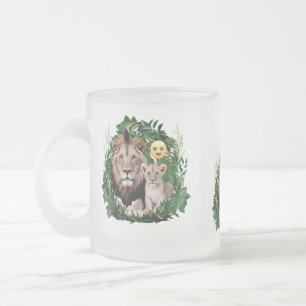 Lion Cub Tropical Wreath Frosted Glass Mug