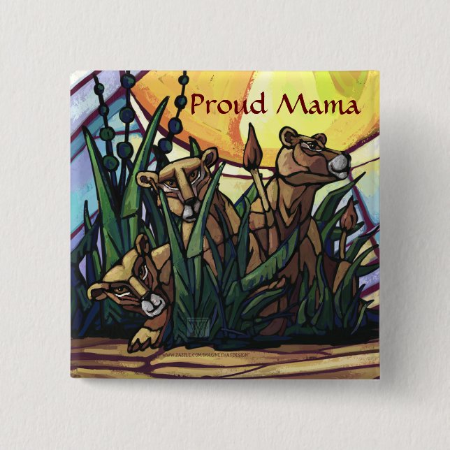 Lion Cubs Art Proud Mama 15 Cm Square Badge (Front)