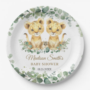 Lion Cubs Greenery Twin Boys Baby Shower Paper Plate