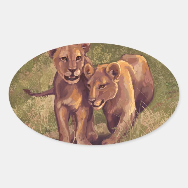 Lion Cubs Oval Sticker (Front)