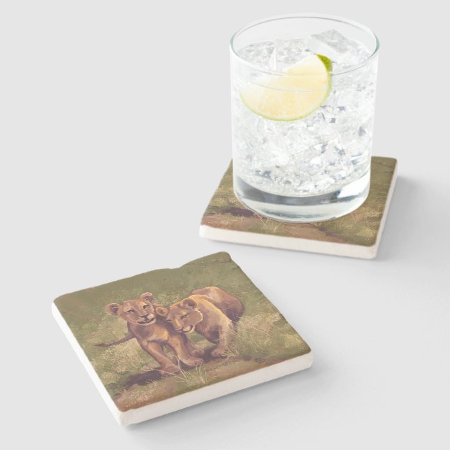 Lion Cubs Stone Coaster (Side)
