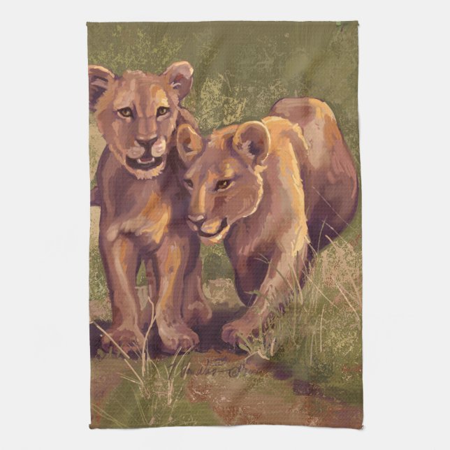 Lion Cubs Tea Towel (Vertical)