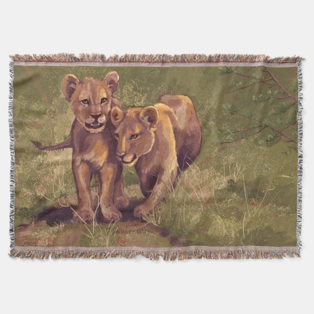 Lion Cubs Throw Blanket (Front)