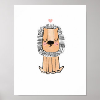 Lion cute art watercolor nursery preschool poster