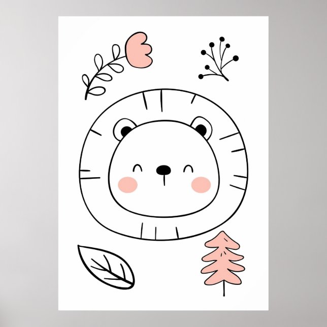 Lion Cute Lion Hand Drawn Poster (Front)