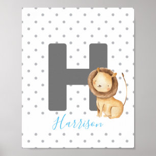 Lion Cute Personalized Custom Baby Name Nursery Poster