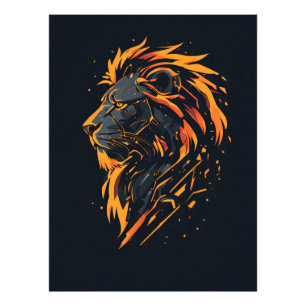 Lion Cyberpunk Mecha Neon Gold Gaming Poster