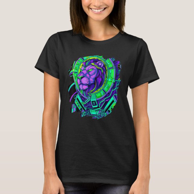 Lion Cyborg Robot Lion Cool Alien Outer Space Arti T-Shirt (Front)