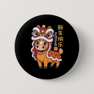 Lion Dance Year Of The Horse 2026 Chinese New Year 6 Cm Round Badge