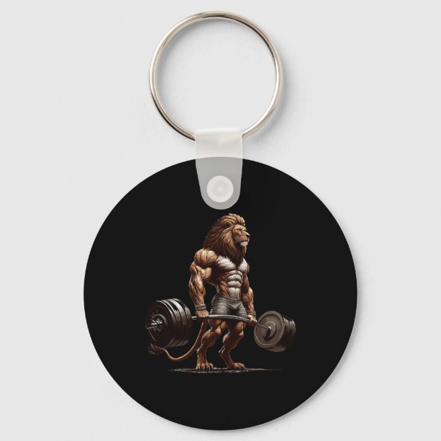 Lion Deadlifting Gym Humour Weightlifting Fitness  Key Ring (Front)