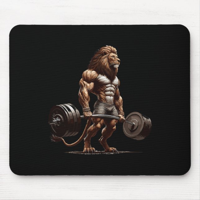 Lion Deadlifting Gym Humour Weightlifting Fitness  Mouse Mat (Front)