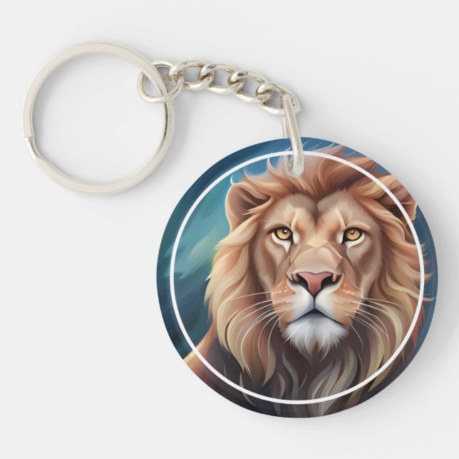 Lion Digital Art Portrait-56556 Key Ring (Front)