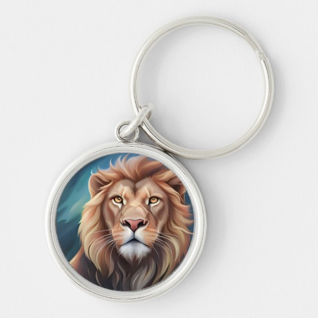 Lion Digital Art Portrait-56556 Key Ring (Front)