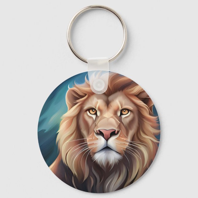 Lion Digital Art Portrait-56556 Key Ring (Front)
