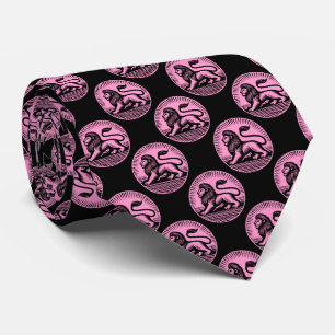 Lion Disc Pattern - Black and Pink on Black Tie