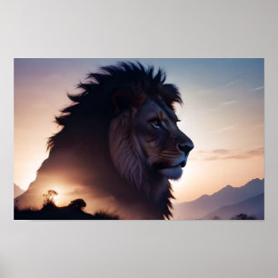 Lion Double Exposure Animal Nature Wilderness Wild Poster