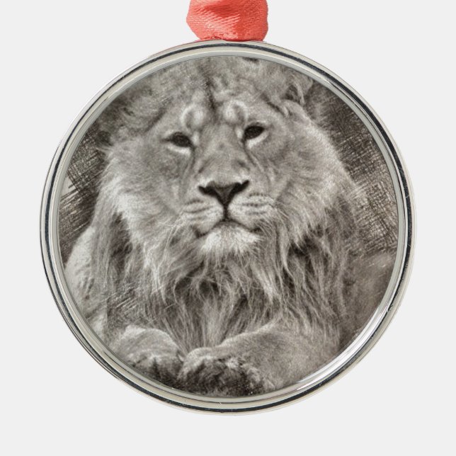 Lion Drawing Metal Tree Decoration (Front)
