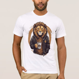 Lion Drinking Cofee design T-Shirt