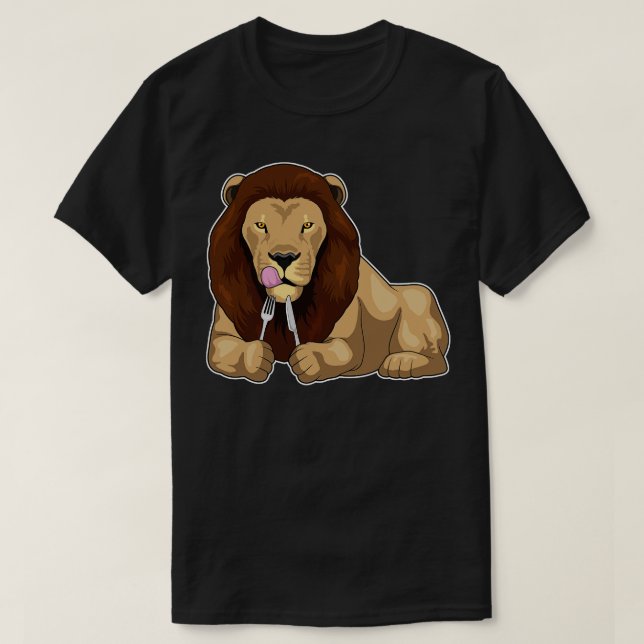 Lion Eating Knife Fork T-Shirt (Design Front)