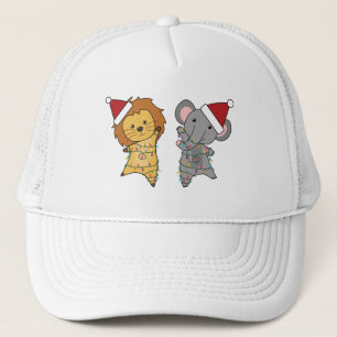 Lion Elephant Christmas Fairy Lights Cute Animals Trucker Hat