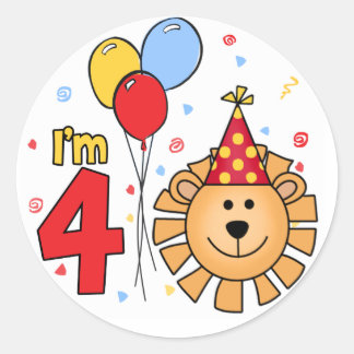 Lion Face 4th Birthday Classic Round Sticker