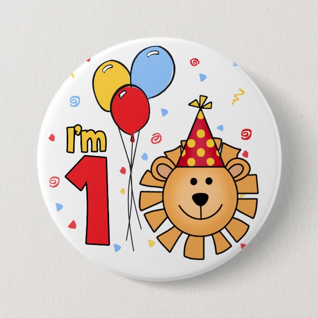 Lion Face First Birthday 7.5 Cm Round Badge (Front)