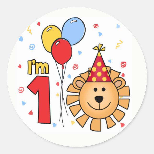 Lion Face First Birthday Classic Round Sticker (Front)