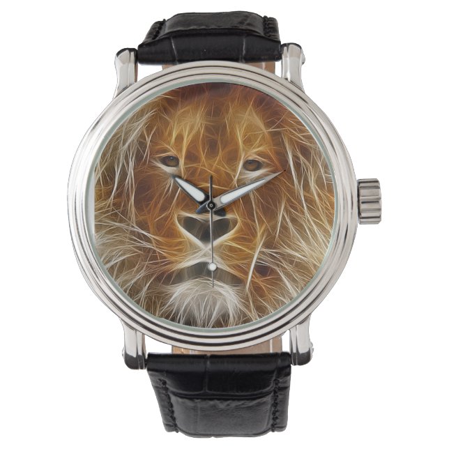 Lion Face Fractal Art Wildlife Wrist Watch (Front)