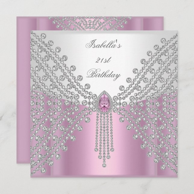 Lion Face Jewel Image Birthday Party Pink Invitation (Front/Back)