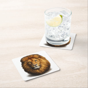 Lion Face Paper Coaster   Cute Jungle Animal Drink