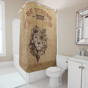 Lion Face Strong Courageous Christian Bible Verse Shower Curtain