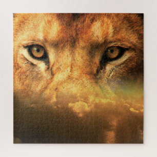 Lion Face - Sunset Art - Jigsaw Puzzle